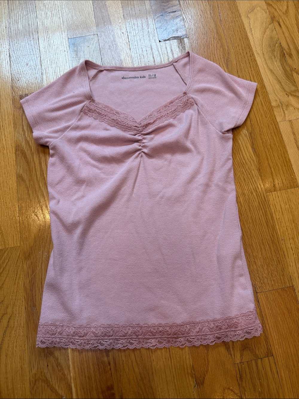 abercrombie kids Light Pink Lace-Trim Short Sleeve Tee